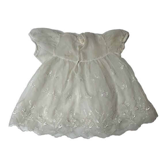1950's Carol Joy Creation Christening Dress Sheer Satin Ribbons Lace White Gown - Picture 5 of 14